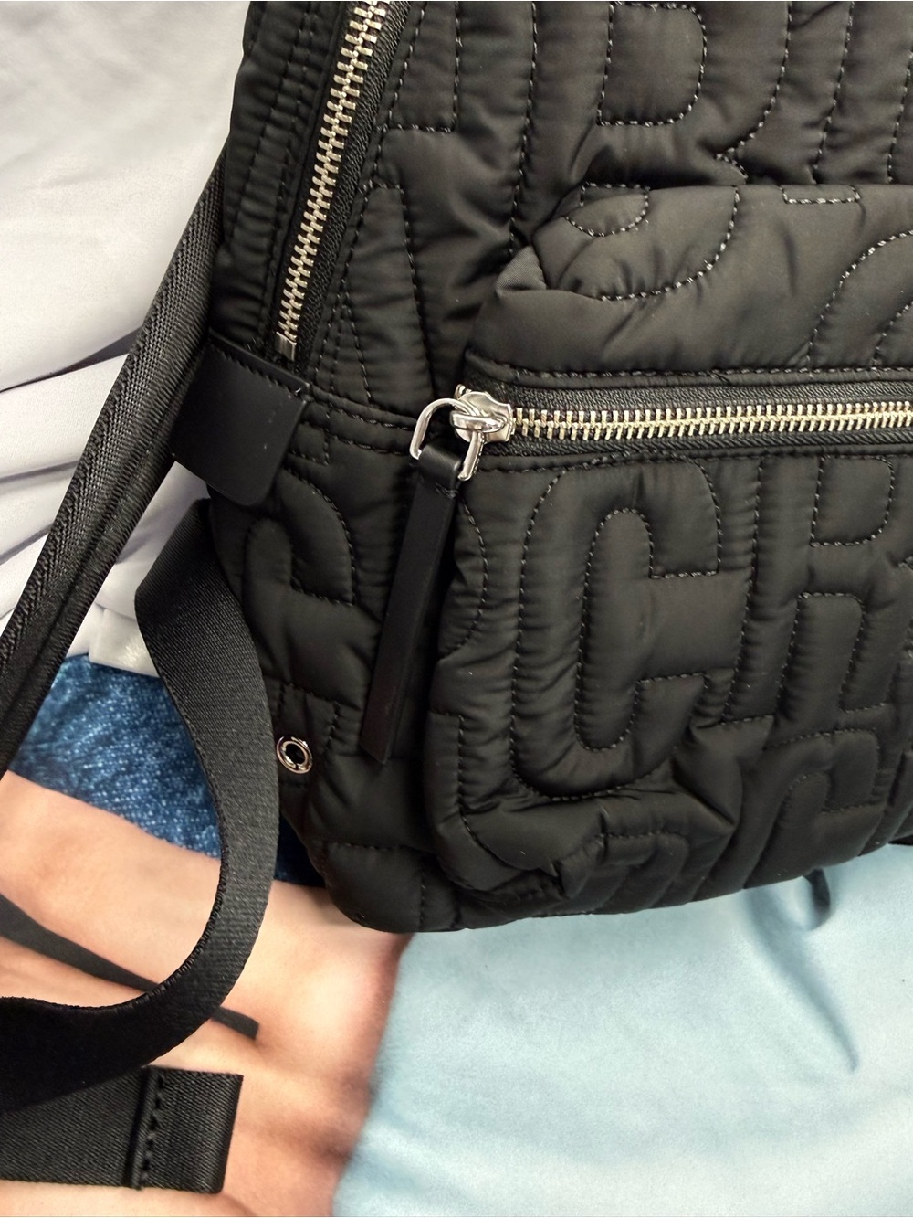 (new+tag) Marc Jacobs Black Quilted Logo Nylon Backpack size 15x11 inch - Picture 7 of 9